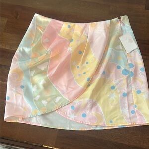 Pink and Yellow Wrap Mini Skirt for Casual Resort Wear